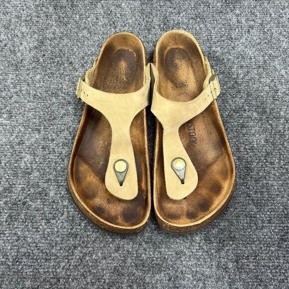 Birkenstock Gizeh Sandals Women's Size 7 Tan Leather Toe Post Comfort Flip Flops - Picture 3 of 12